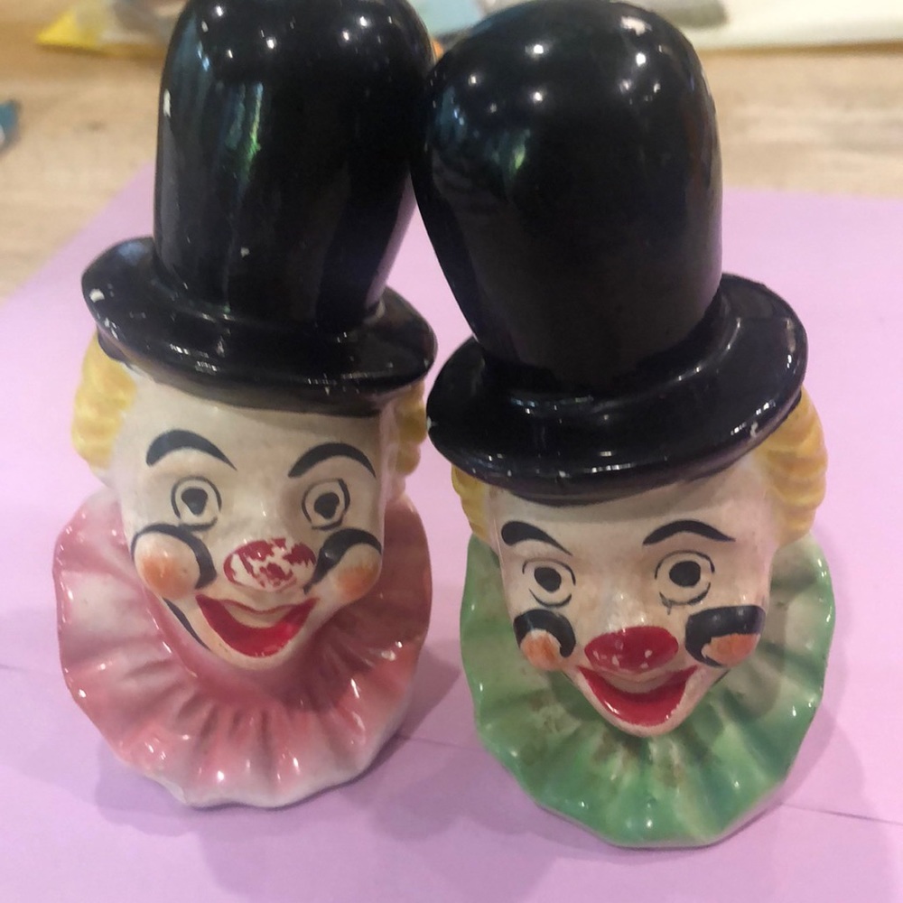 Vintage clown salt and pepper shakers.